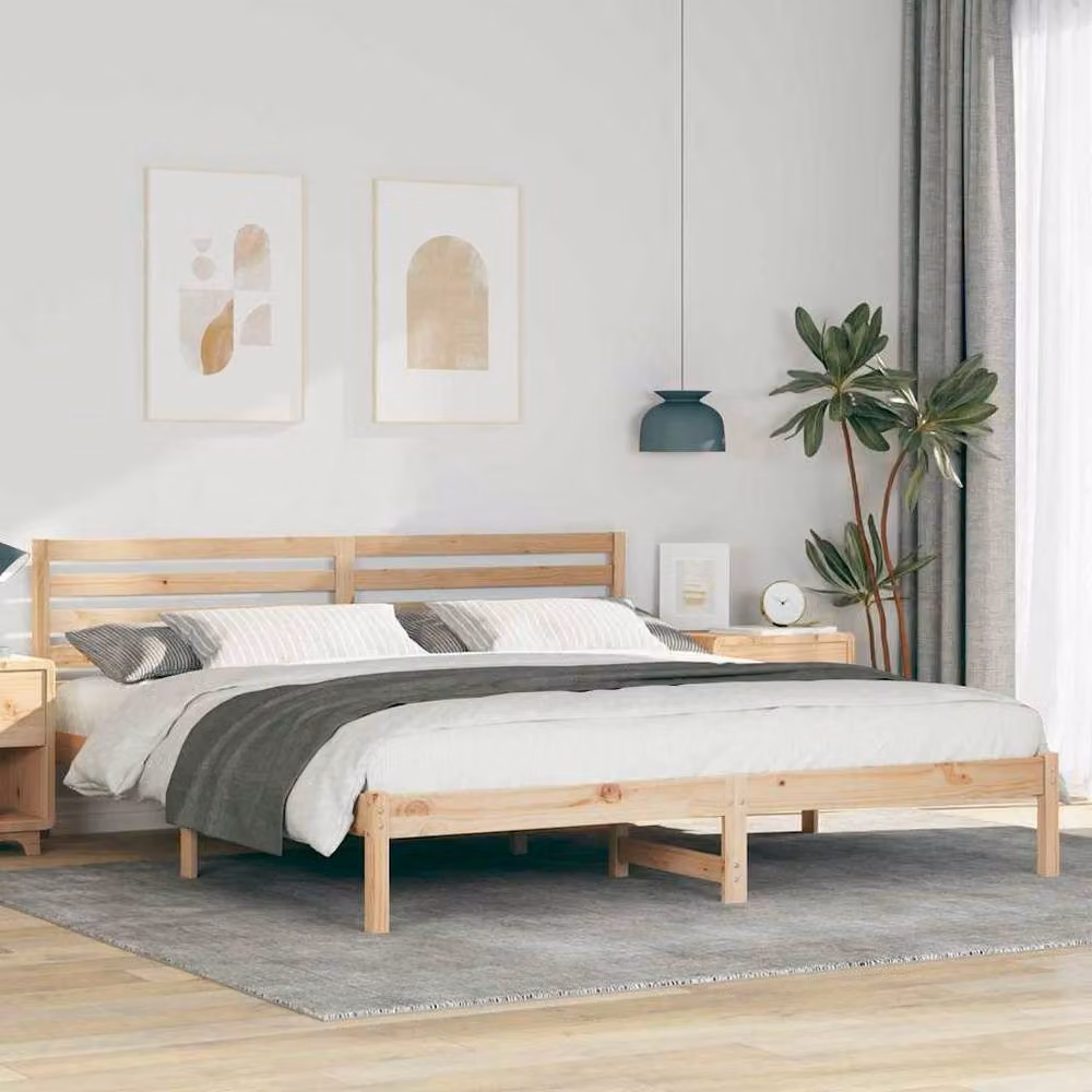 Berkfield Home Elegant Bed with Headboard in Brown Solid Pine Wood, 200 x 200 cm – 2