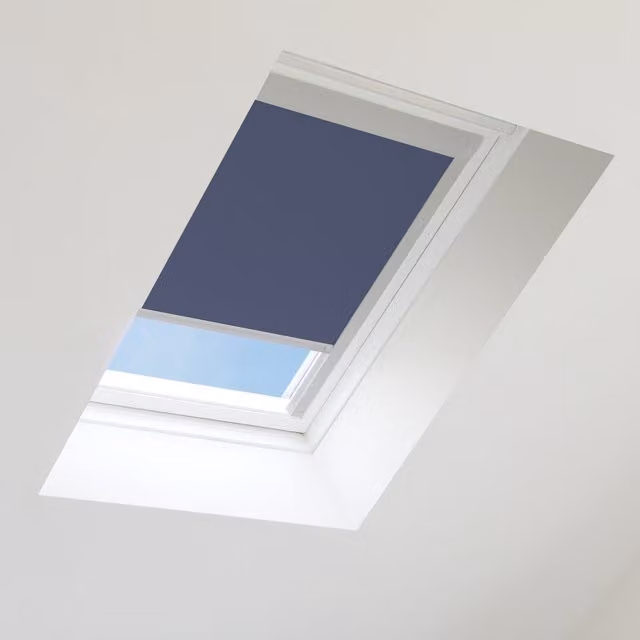 Bloc Blinds Blackout Navy Skylight Blind for Velux Roof Window, Silver Frame, Width: 37 cm