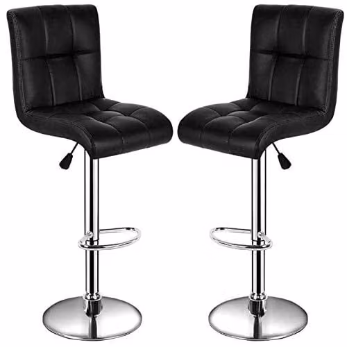 Gr8 Home Set of 2 Black Faux Leather Swivel Breakfast Bar Stools with Chrome Gas Lift