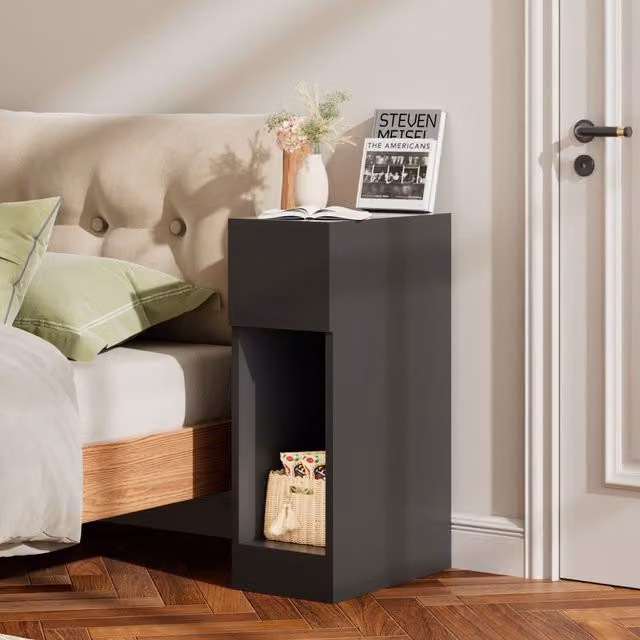 Livingandhome Black Bedside Table with Drawer