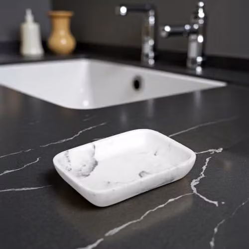 Showerdrape Octavia White and Grey Marble Soap Dish with Drainage – 1