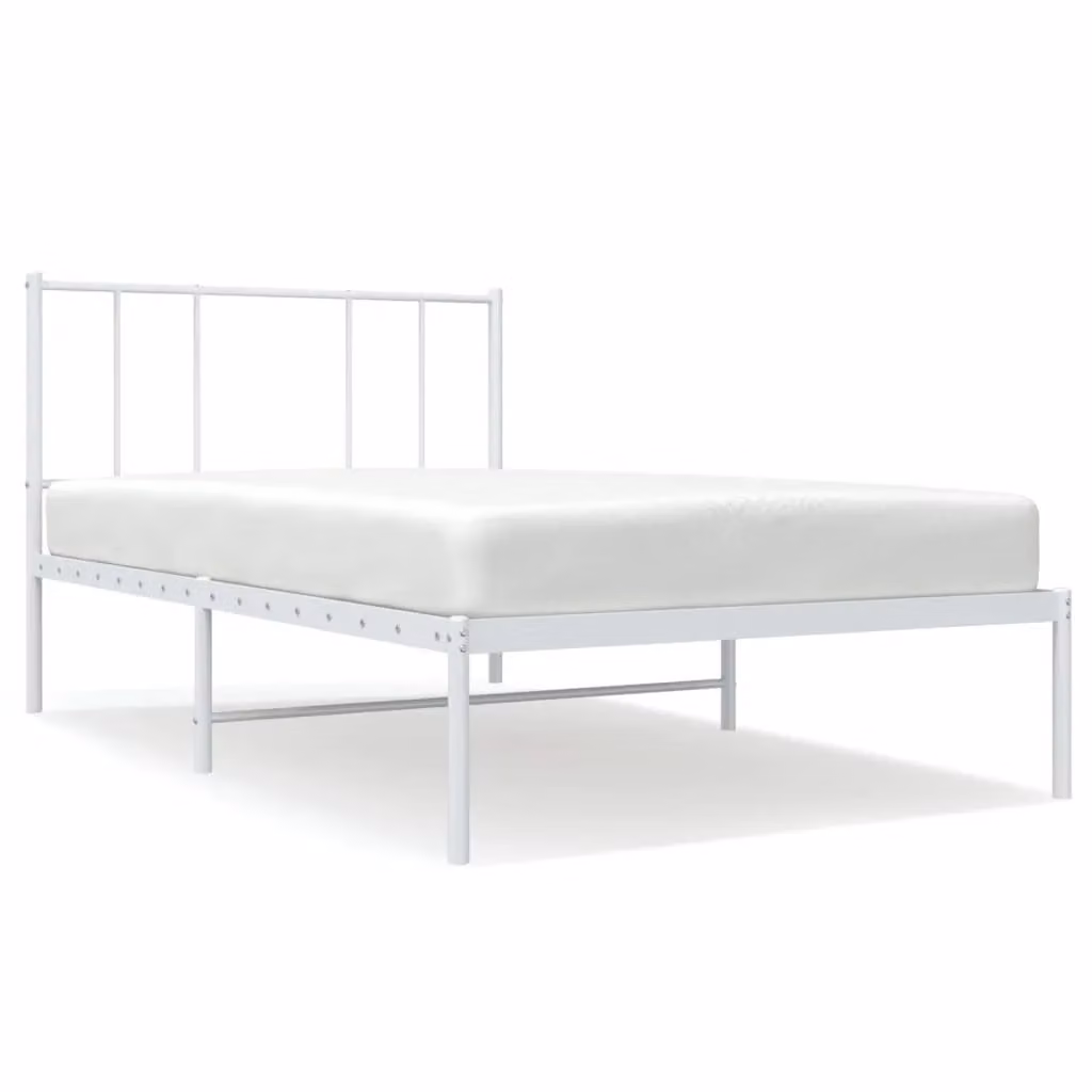Berkfield Home Metal Bed Frame with Headboard in White, W/D/H: 75 x 190 cm Small Single – 2