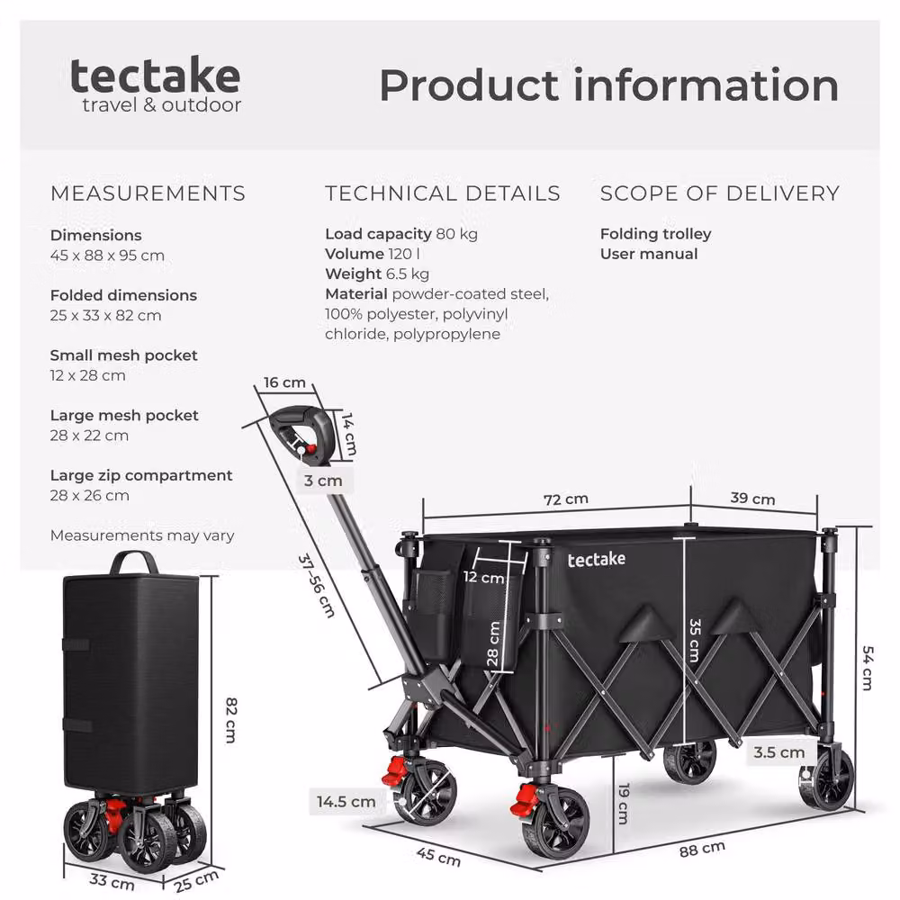 tectake RollRider Folding Trolley with Telescopic Handle and Front Swivel Wheels in Black – 6