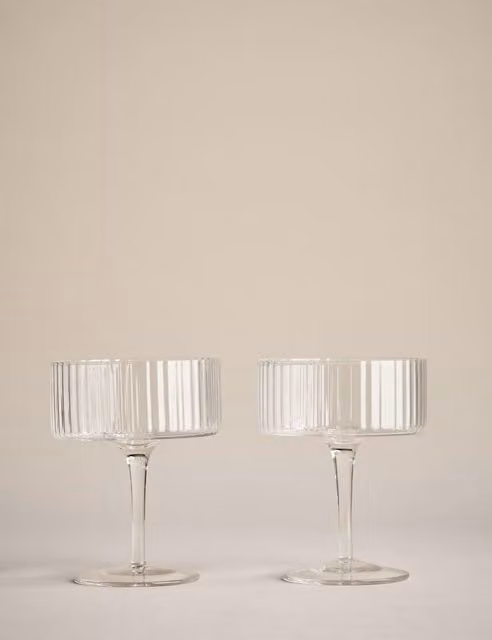 M&S Set of 2 Handmade Celine Striped Transparent Glass Cocktail Coupes