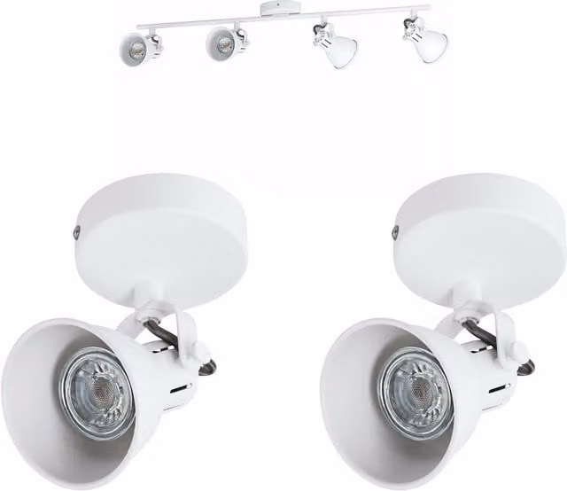 Loops Quad Ceiling Spotlight and 2x Matching Wall Lights with Adjustable Shades in Matt White