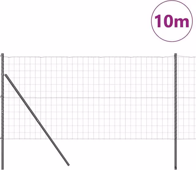 Berkfield Home Modern Euro Fence with 7 Posts, Galvanised Steel, Dark Grey, W: 10 m, H: 1.4 m