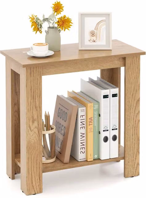 COSTWAY Modern 2-Tier Brown Wood End Table