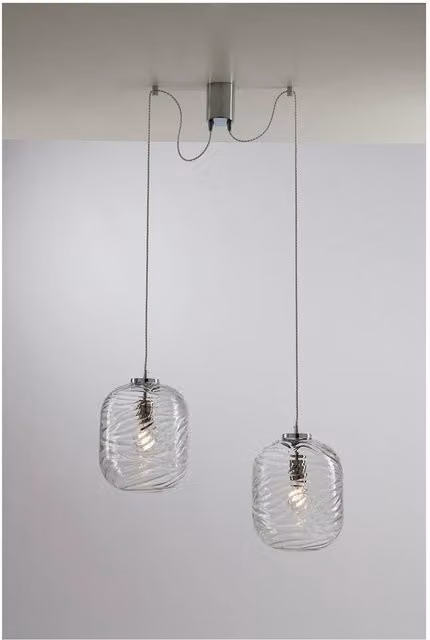 Netlighting Nereide Twin Dome Ceiling Pendant Light with Transparent Glass and Silver Metal, E27