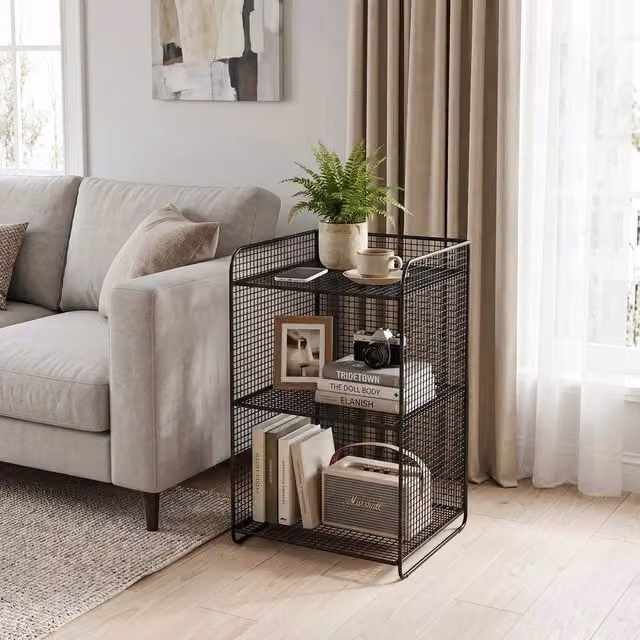EONLION 3-Tier Metal Corner Nightstand and End Table in Black, W/D/H: 50 x 50 x 50 cm