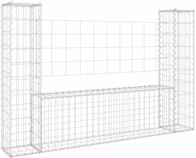 Berkfield Home U-shape Metal Gabion Basket with 2 Posts, Silver, W: 140 cm, D: 20 cm, H: 100 cm – 1