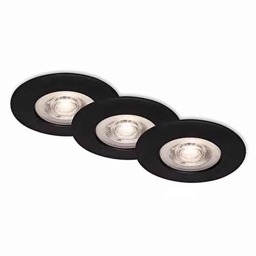Briloner Black Matte LED Recessed Downlight Set of 3, Warm White, IP44, D/H: 9.0 x 2.5 cm – 1