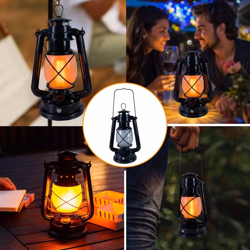 INMTFEI Vintage Rechargeable LED Hurricane Lantern, Dimmable Warm White Tabletop Camping Lamp in Black and Bronze – 9