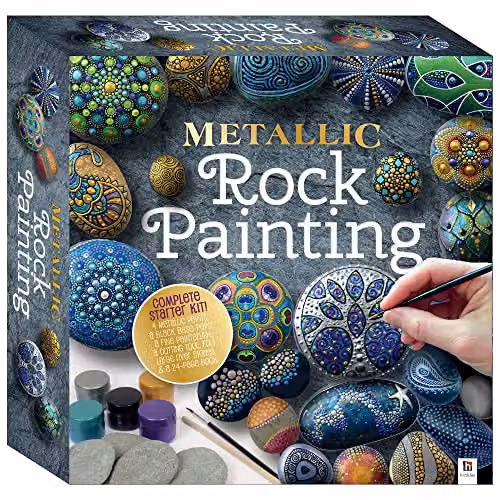 Hinkler Metallic Rock Painting Complete Starter Kit with Multicolour Paints and Rocks