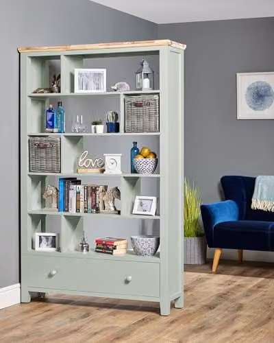Florence Room Divider Shelving Storage Unit in Sage Green, H 190 x W 120 x D 35 cm – 2