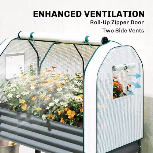Outsunny Galvanised Steel Raised Planter with Greenhouse Cover, Grey, W/D/H: 120 x 140 x 55 cm – 4