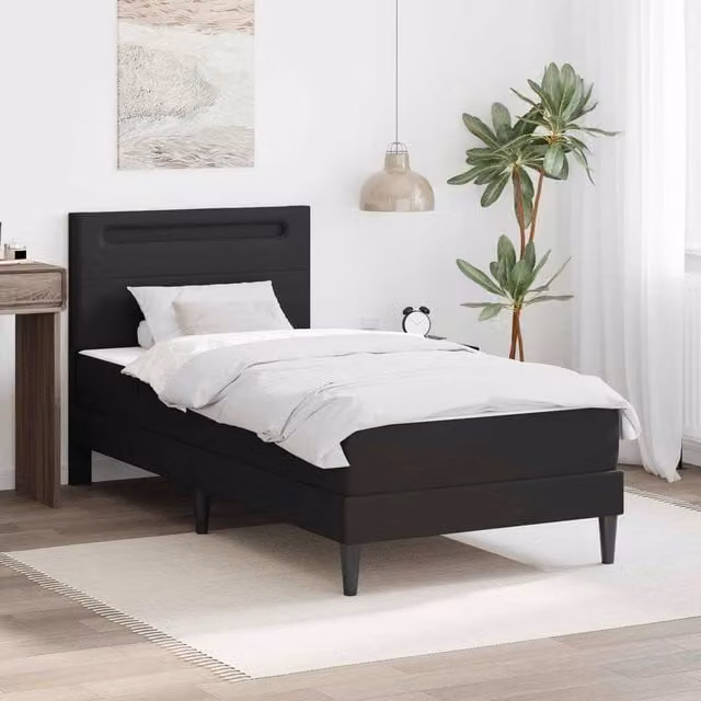 Berkfield Home Black Faux Leather Bed Frame with Under-Bed LED Strip Lights, W/D/H: 90 x 190 cm
