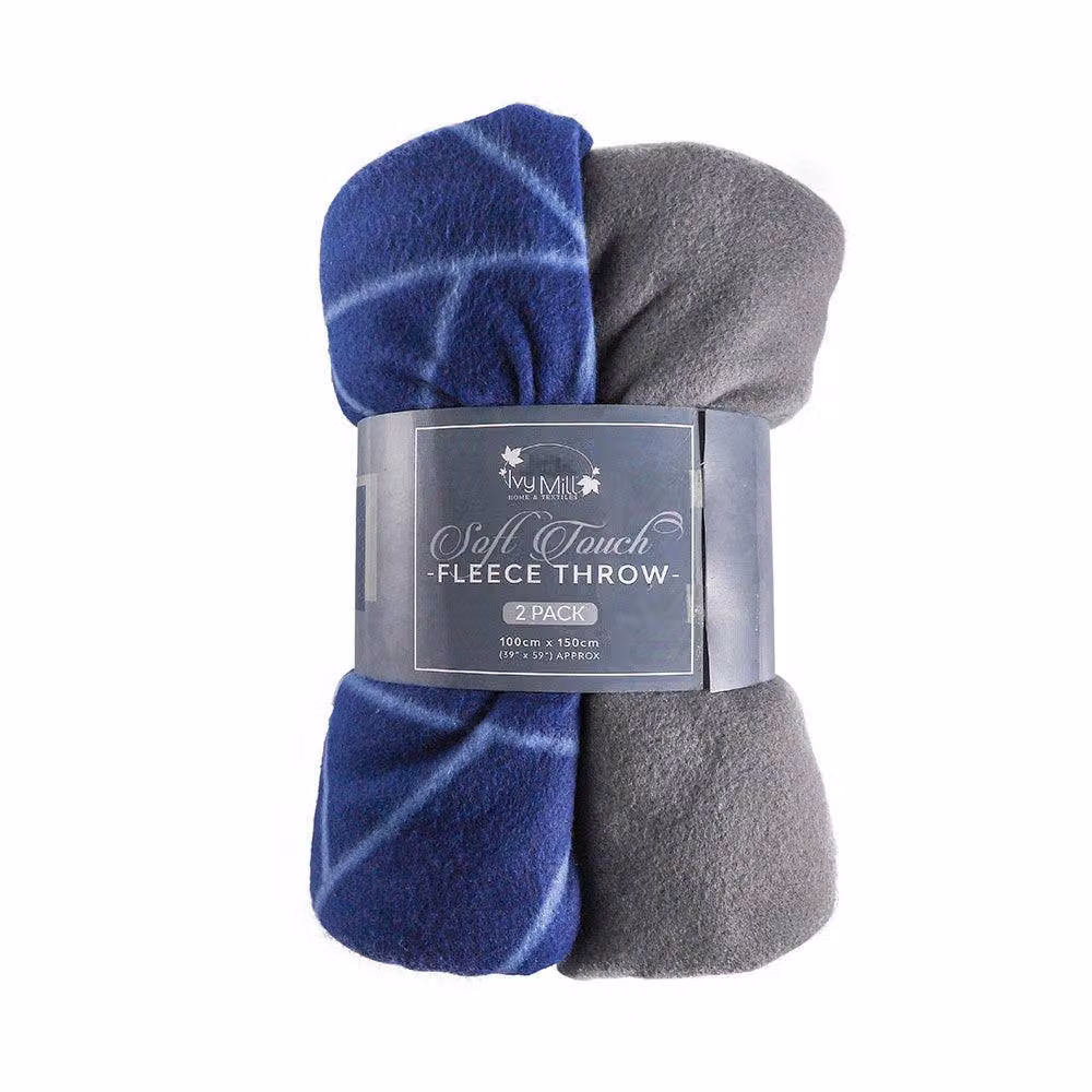 Voltico 2 Pack Fleece Throws in Blue, Grey and Red, W/H: 100 x 150 cm – 2