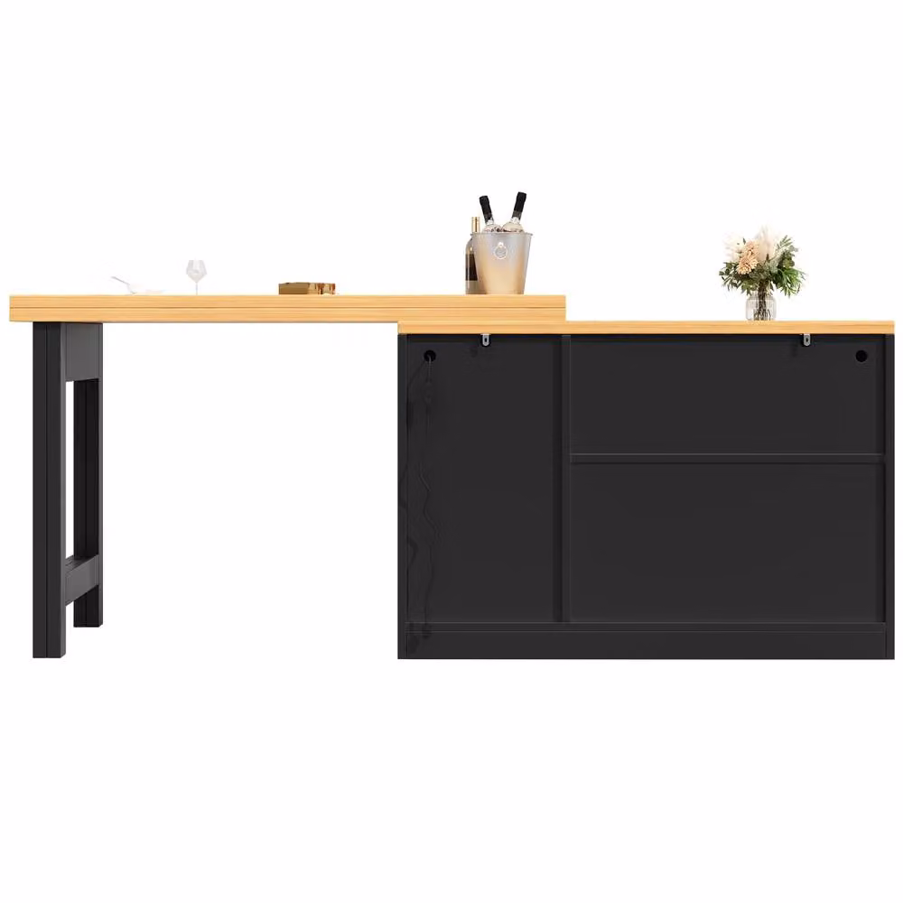 Merax Black Extendable Kitchen Island Bar Table with LED Lights and Rotating Drop Leaf Top – 7