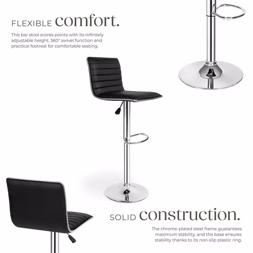 tectake Johannes Set of 2 Bar Stools in Black Synthetic Leather with Metal Frame – 3