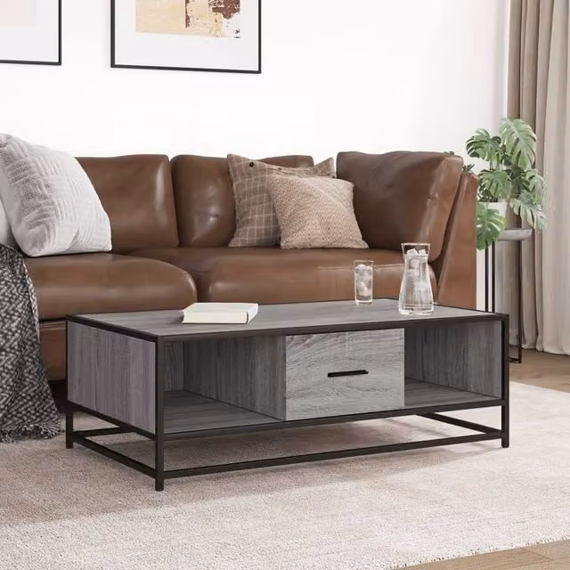 Berkfield Home Grey Sonoma Coffee Table in Engineered Wood, W/D/H: 100 x 57 x 35 cm