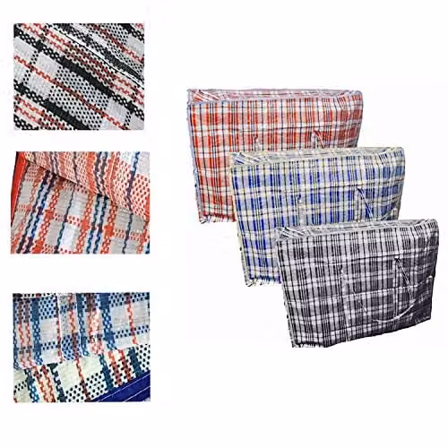 KAV Pack of 10 Multicolour Reusable Nylon Laundry and Storage Bags with Handles and Zipper Closure, W/D/H: 40 x 40 x 20 cm