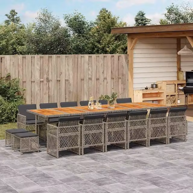 Berkfield Home 17 Piece Grey Poly Rattan Garden Dining Set with Cushions – 1