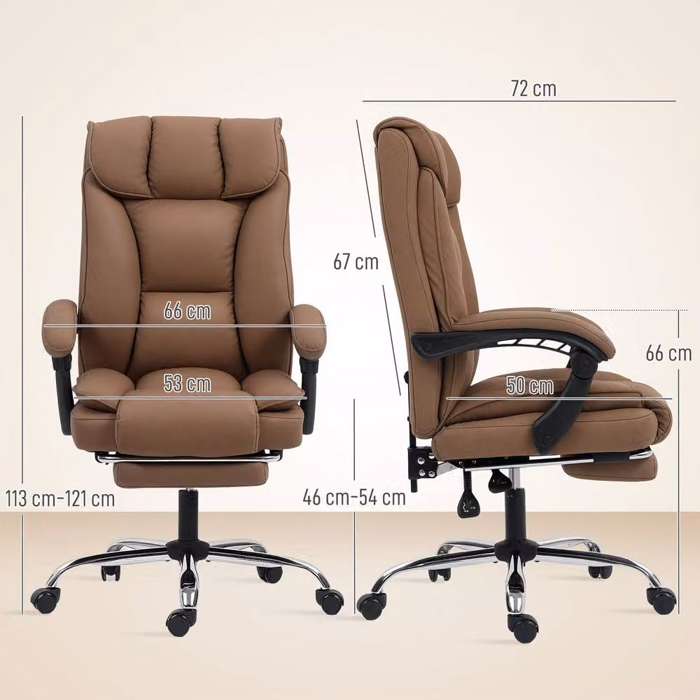 HOMCOM Pet-Friendly Brown Synthetic Leather Recliner Computer Chair with Footrest and Headrest – 3