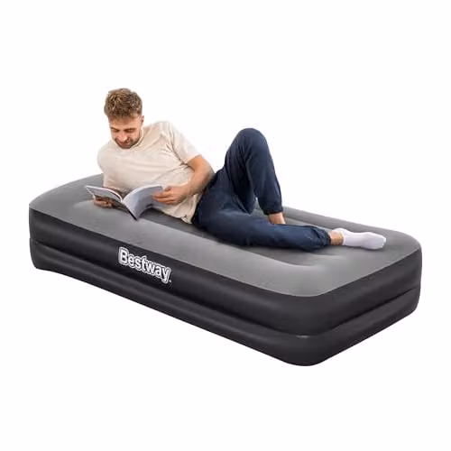 Bestway TriTech Single Twin Airbed with Built-In Pump in Black and Grey, W/D/H: 90 x 190 x 46 cm – 1