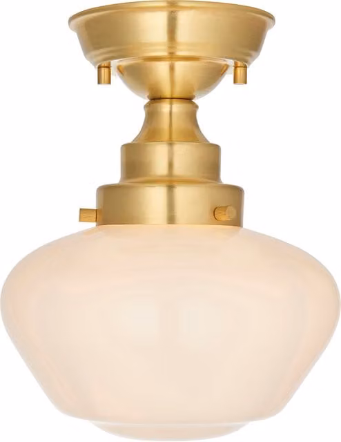 Perch & Parrow Retro Glass Semi Flush Ceiling Light in White and Brass