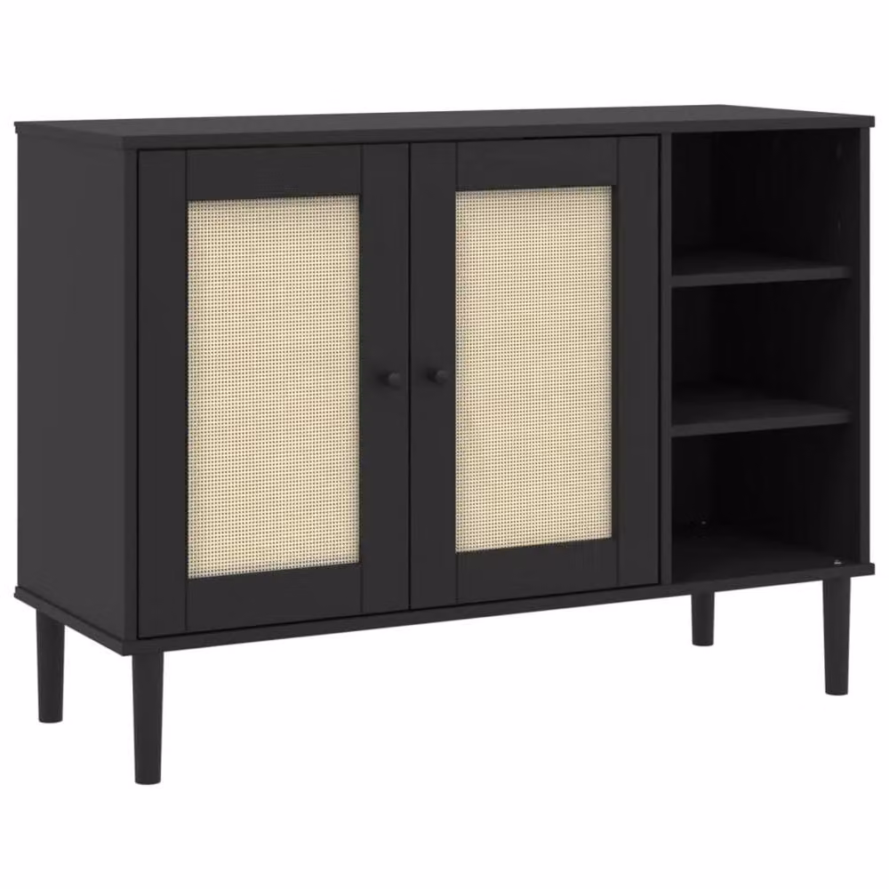 Berkfield Home SENJA Sideboard in Black Rattan Look Solid Pine Wood, W/D/H: 112 x 40 x 80 cm – 2
