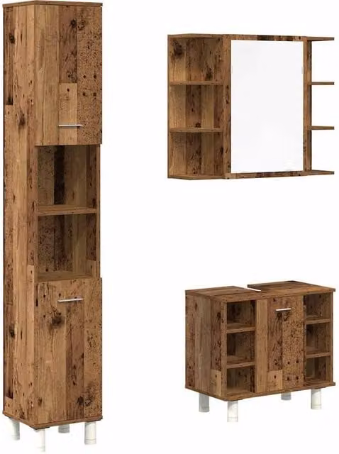 Berkfield Home 3 Piece Rustic Brown Bathroom Furniture Set in Engineered Wood – 1