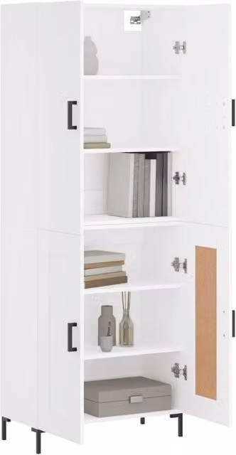 Berkfield Home Modern White Highboard with Hinged Doors and Internal Shelves, W/D/H: 69.5 x 34 x 180 cm