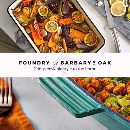 Barbary & Oak BO800258CRM Rectangular Cast Iron Roaster with Enamel Interior, Beige – 7