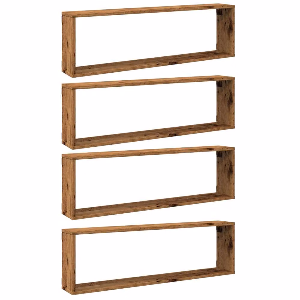 Berkfield Home Wall Mounted Cube Shelves, 4 Piece Set in Brown Old Wood, W/D/H: 100 x 30 x 15 cm – 2