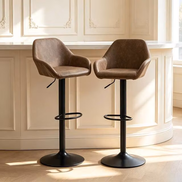 ERGOVEXA Set of 2 Luxe PU Leather Swivel Bar Stools in Dark Brown
