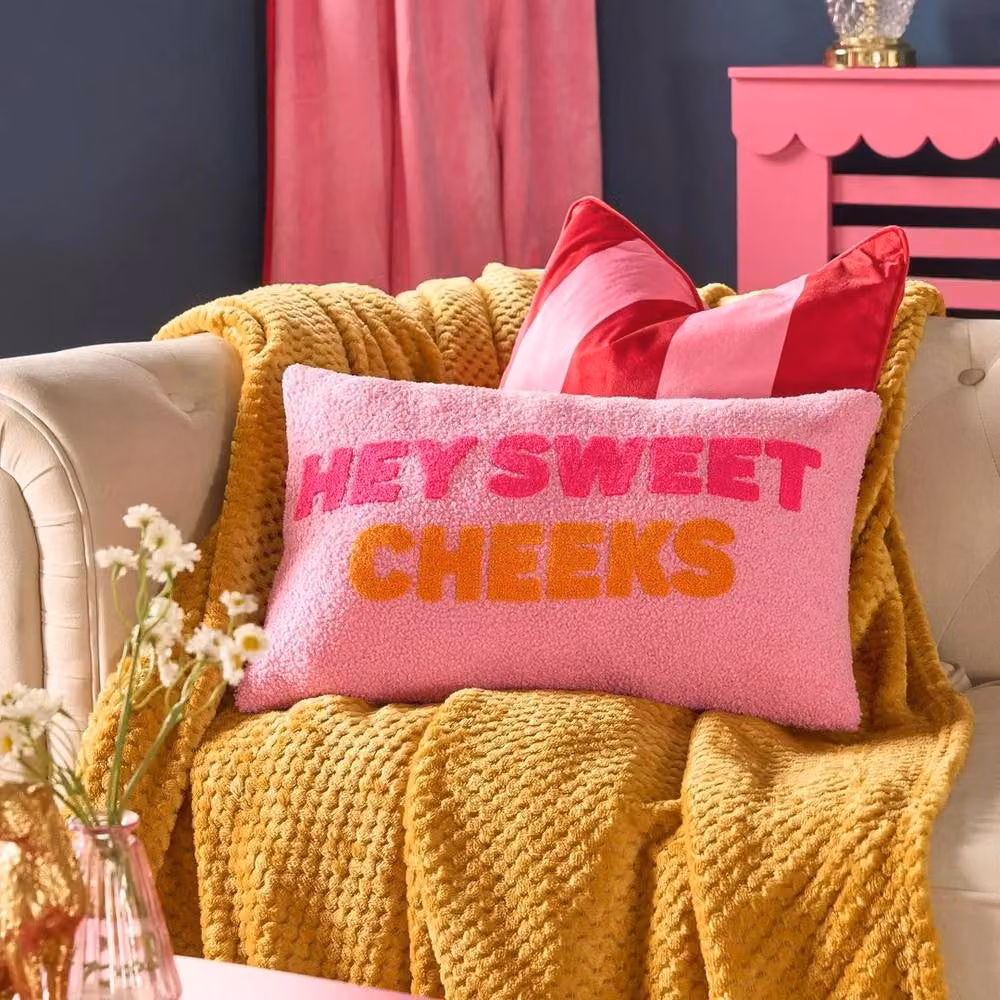 PAWNORA Hey Sweet Cheeks Pink Boucle Rectangular Scatter Cushion and Back Support Pillow – 3