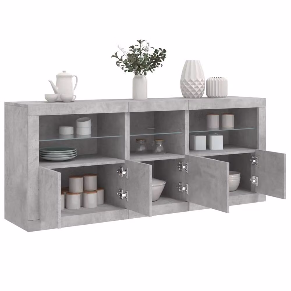 Berkfield Home Modern Sideboard with Integrated LED Lights in Concrete Grey, W/D/H: 162 x 37 x 67 cm – 2
