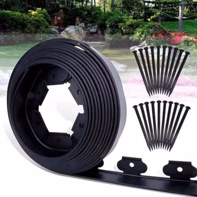 NESTLUNE Heavy Duty Lawn Edging Border in Black with 50 Pegs