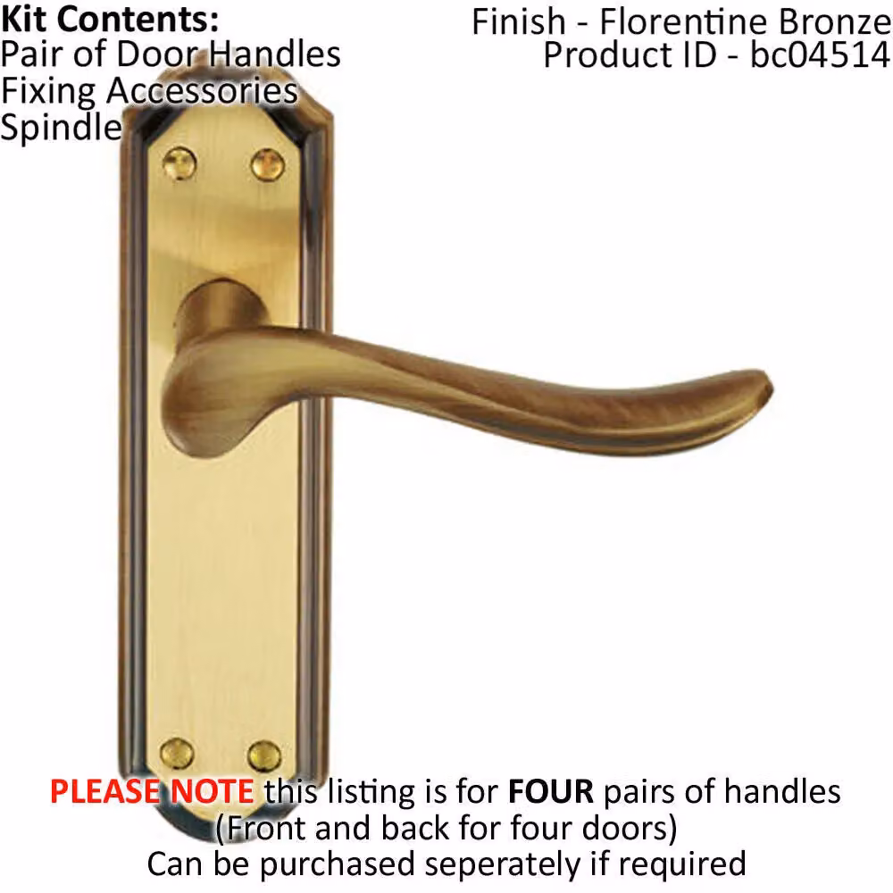 Loops 4x Pair Curved Handle on Sculpted Latch Backplate, Florentine Bronze, W: 180 mm, H: 48 mm – 2