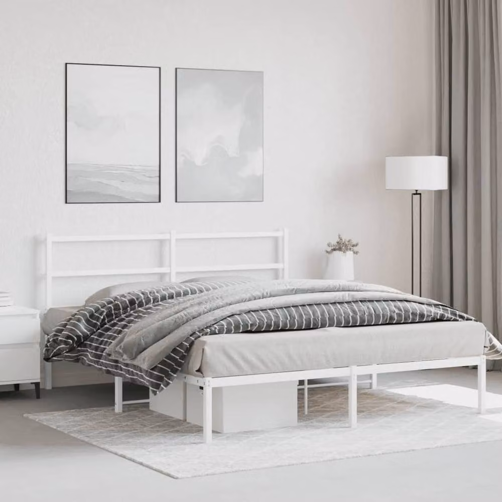 Berkfield Home Metal Bed Frame with Headboard, White, W/D/H: 150 x 200 cm – 3