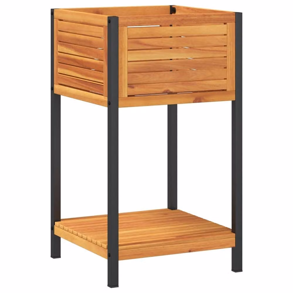 Berkfield Home Decorative Garden Planter with Shelf, Brown Solid Acacia Wood, W/D/H: 45 x 45 x 80 cm – 3