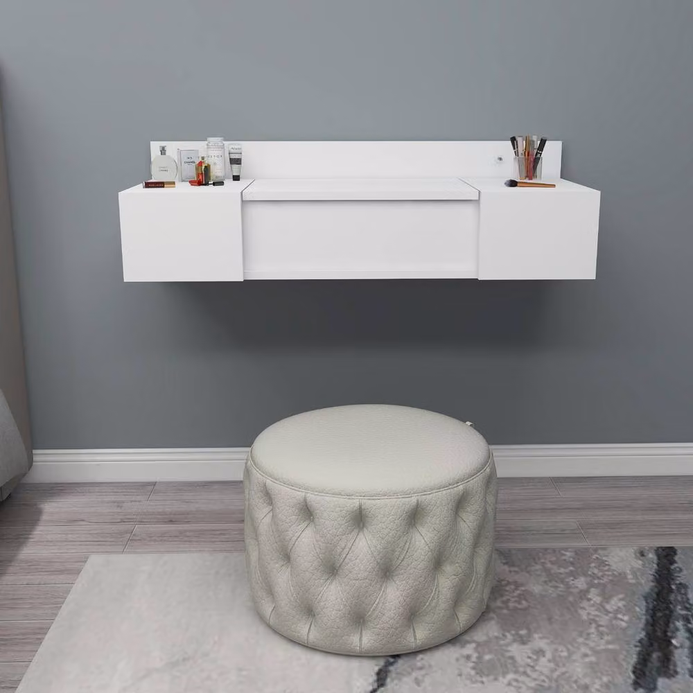 Destina Home Bertus Dressing Table Makeup Vanity with Wall Mounted Mirror and Storage, White, W/D/H: 100 x 39.1 x 33 cm – 3