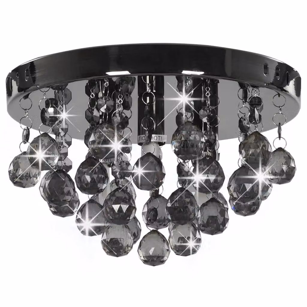 Berkfield Home Round Ceiling Lamp with Smoky Glass Beads in Black and Chrome, G9 – 2