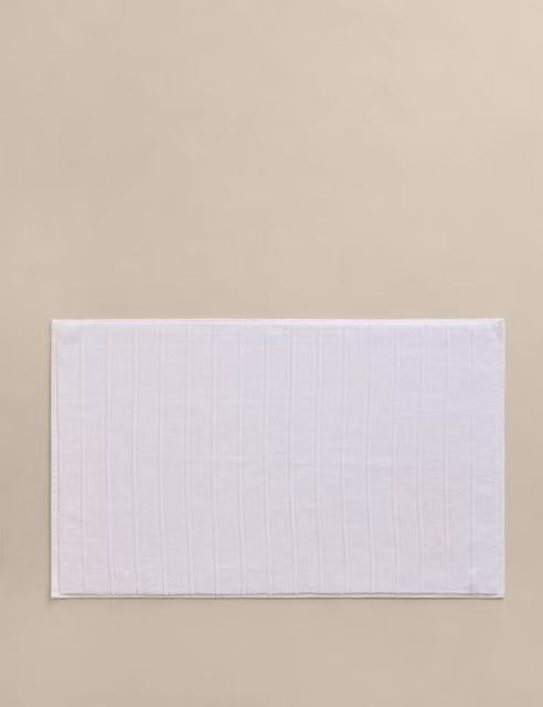 M&S White Striped Egyptian Cotton Non Slip Bath Mat