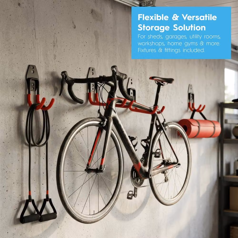 Harbour Housewares 12 Piece Heavy Duty Wall Mounted Garage Hook Set in Black and Orange – 6