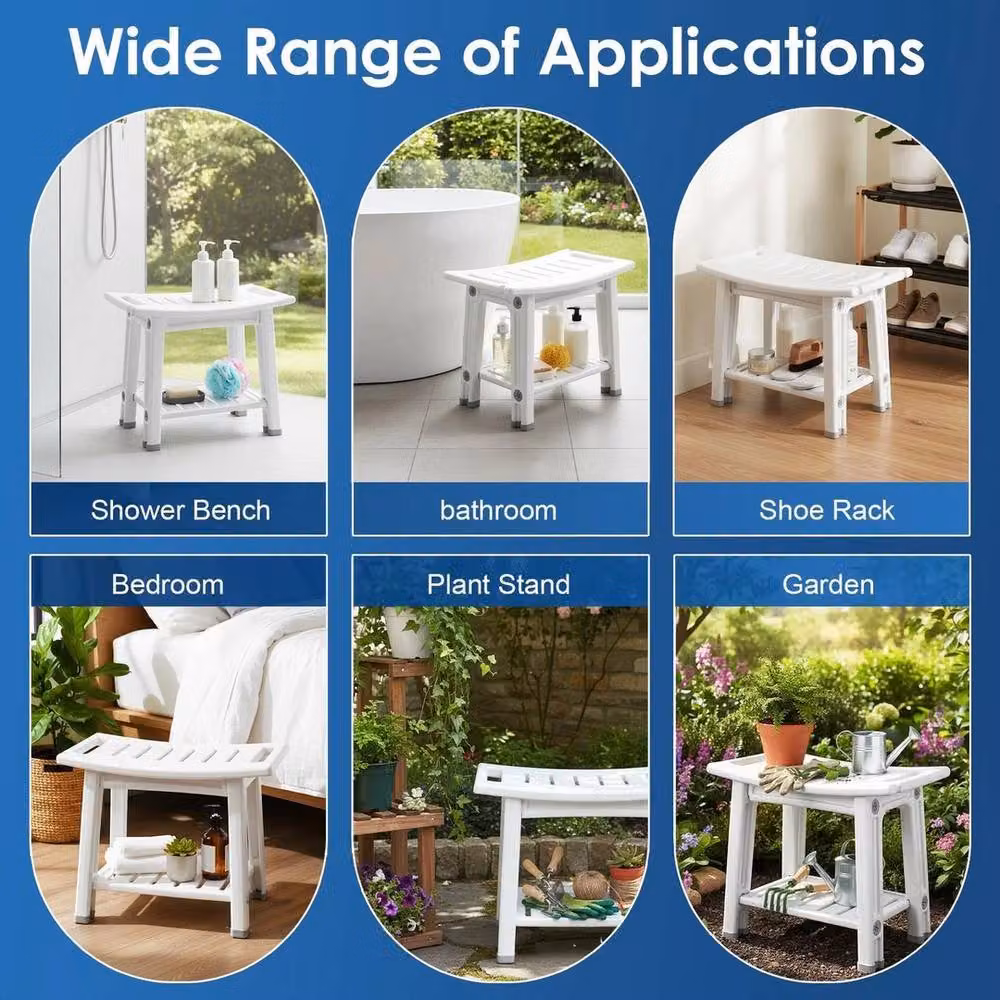 EONLION Portable White Plastic Shower Stool and Bathroom Bath Chair – 3