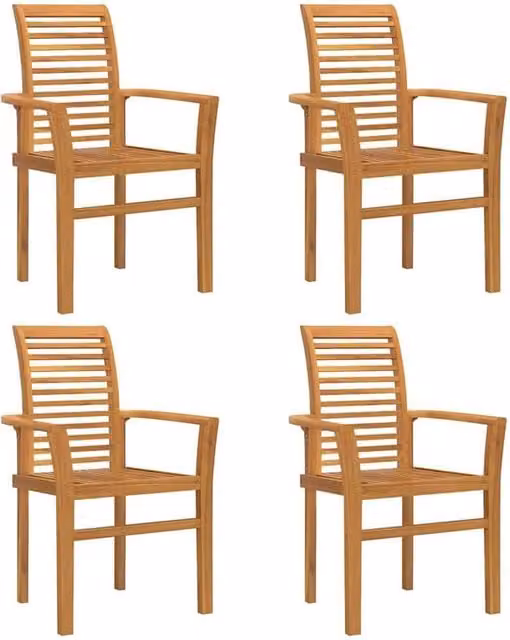 Berkfield Home Set of 4 Stacking Garden Chairs in Brown Solid Teak Wood