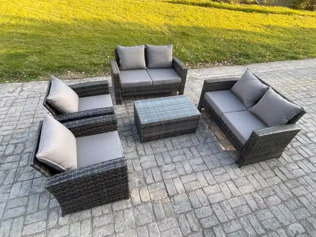 Fimous 5 Piece Outdoor Rattan Garden Furniture Set with Coffee Table in Dark Grey