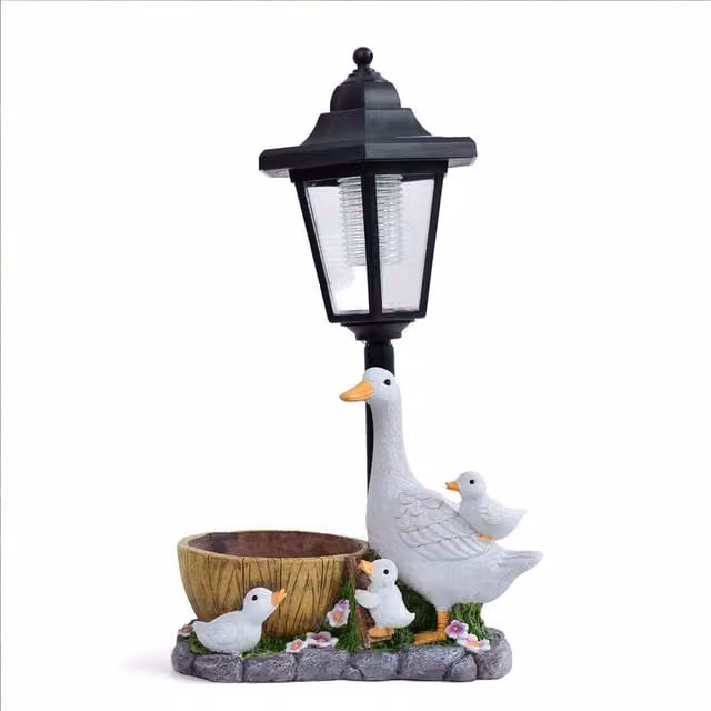 Quipulse Solar White Duck Flower Pot Garden Light in Resin