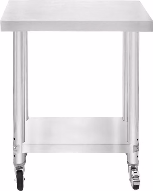 KuKoo Catering Silver Metal Rectangular Work Table with Castors and Height Adjustment, W/D/H: 60 x 60 x 80 cm